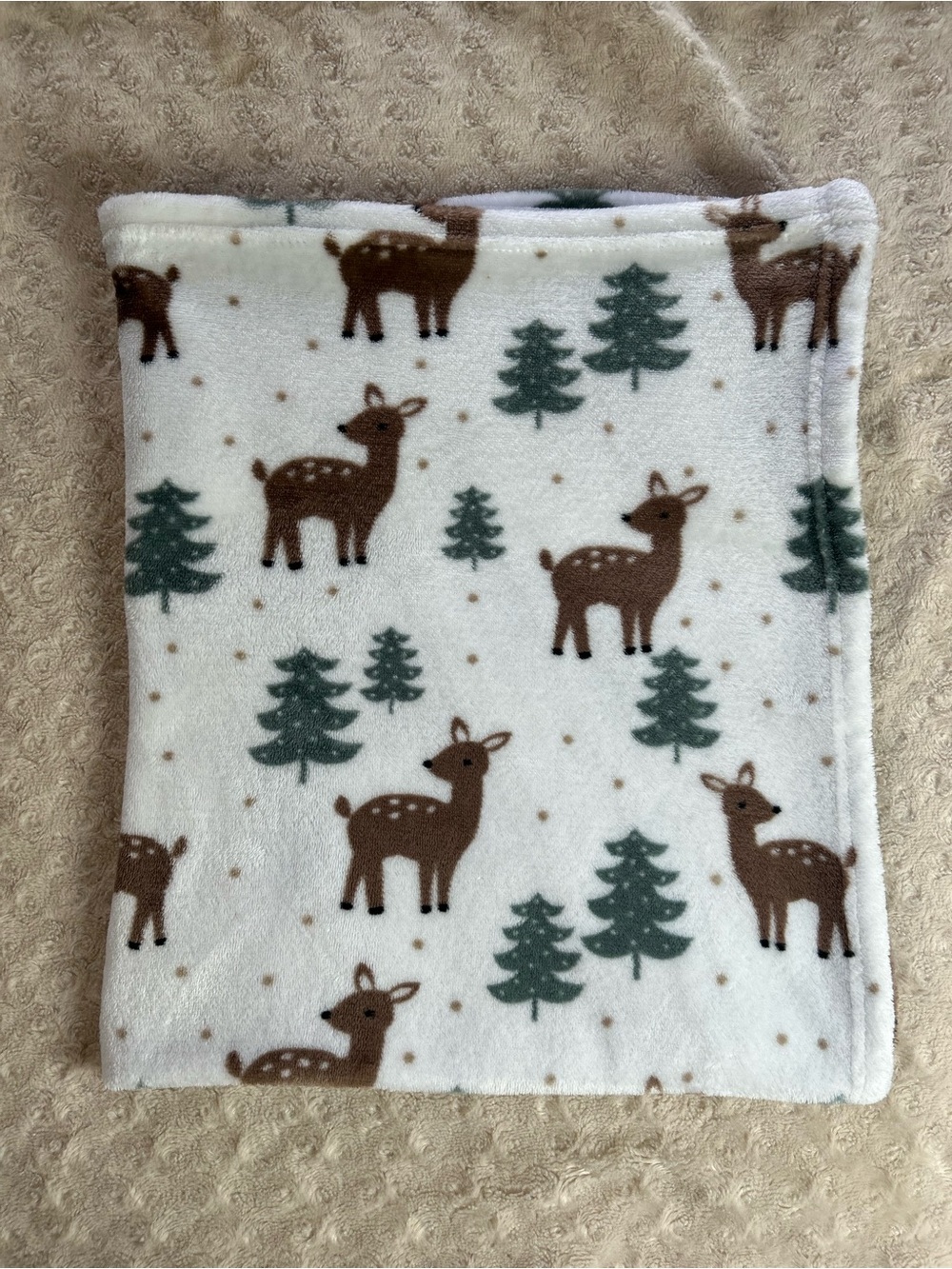 Parent's Choice Deer Tree Baby Blanket Fawn White Brown Green Polka Dots